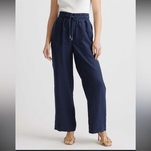 Quince 100% European Linen Wide Leg Pants elastic waist travel medium